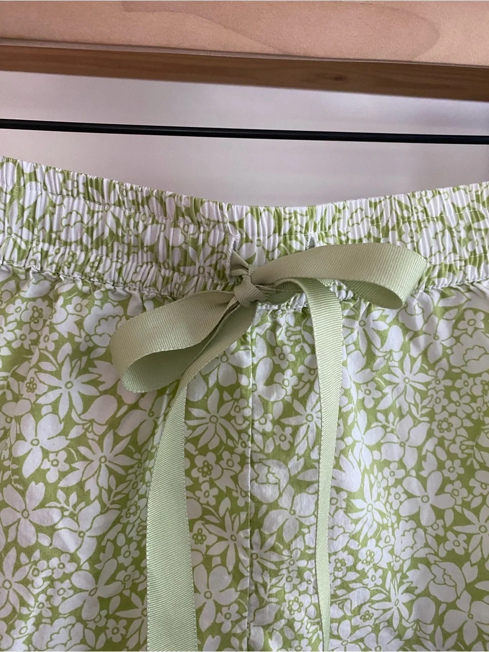 Anthropologie Green White Floral Print Lace Trim Pajama Shorts Small